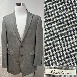 Kenneth Cole Men's Black White Micro Houndstooth Woven Blazer Jacket Coat